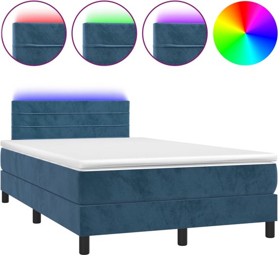 vidaXL-Boxspring-met-matras-en-LED-fluweel-donkerblauw-120x200-cm