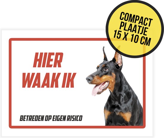 Foto: Waakbordje ultra dun plaatje hier waak ik doberman 15 x 10 cm hond dog gevaarlijke hond jachthond deurbordje 1 stuk