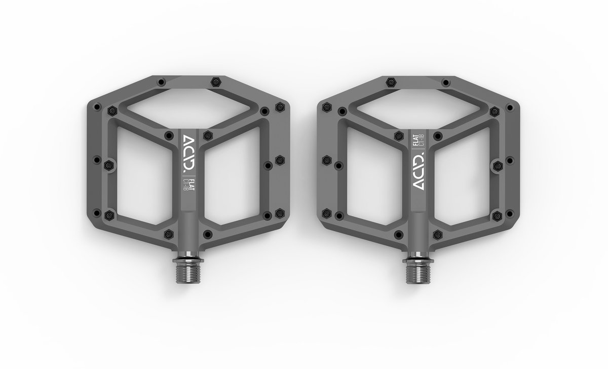 ACID Pedalen Flat C1-IB - Grote voetafdruk - Verstelbare pinnen - Plastic - 330g - L115xB100xH19 mm - Grijs