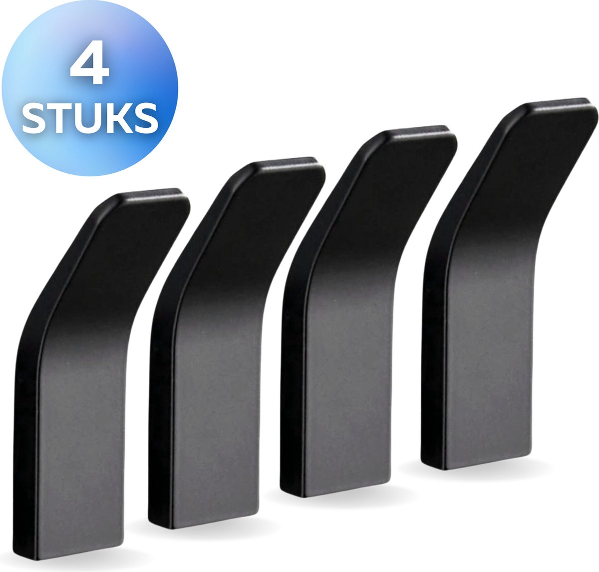 Ragnal Handdoekhaakjes Zelfklevend - Zwart - set van 4 - Handdoekhouder- Handdoekhaak - haken – Wandhaken - Ophanghaak - Badkamer - 3M plakstrip of Lijm - RVS