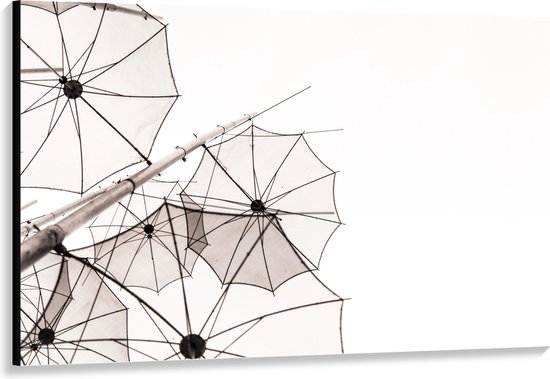 Canvas - Doorzichtige Paraplu Vormen tegen Witte Achtergrond - 150x100 cm Foto op Canvas Schilderij (Wanddecoratie op Canvas)
