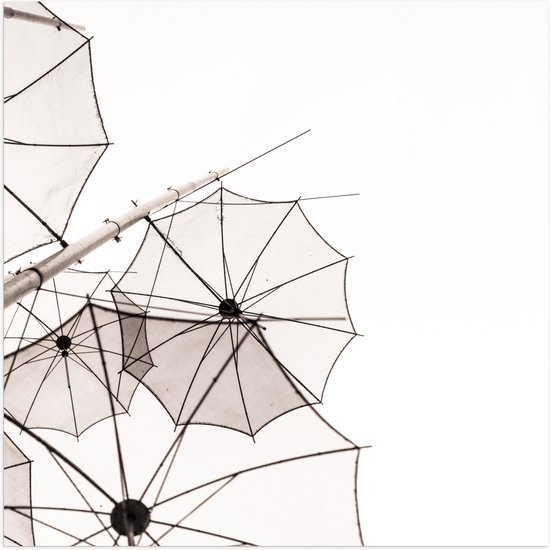 Poster Glanzend – Doorzichtige Paraplu Vormen tegen Witte Achtergrond - 100x100 cm Foto op Posterpapier met Glanzende Afwerking
