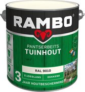 Rambo Pantserbeits Tuinhout Zijdeglans Dekkend - Gelijkmatig Vloeiend - RAL 9010 Zuiverwit - 2.5L