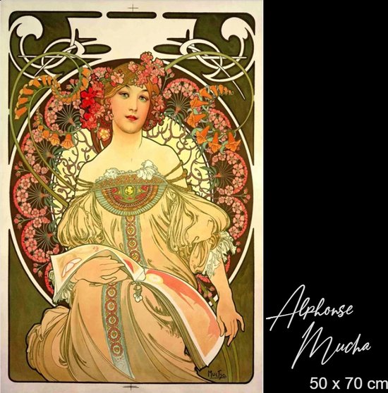 Allernieuwste.nl® Canvas Schilderij * Alphonse Mucha Art Nouveau Jugendstil -1 * - Art Nouveau Jugendstil - Kleur - 50 x 70 cm