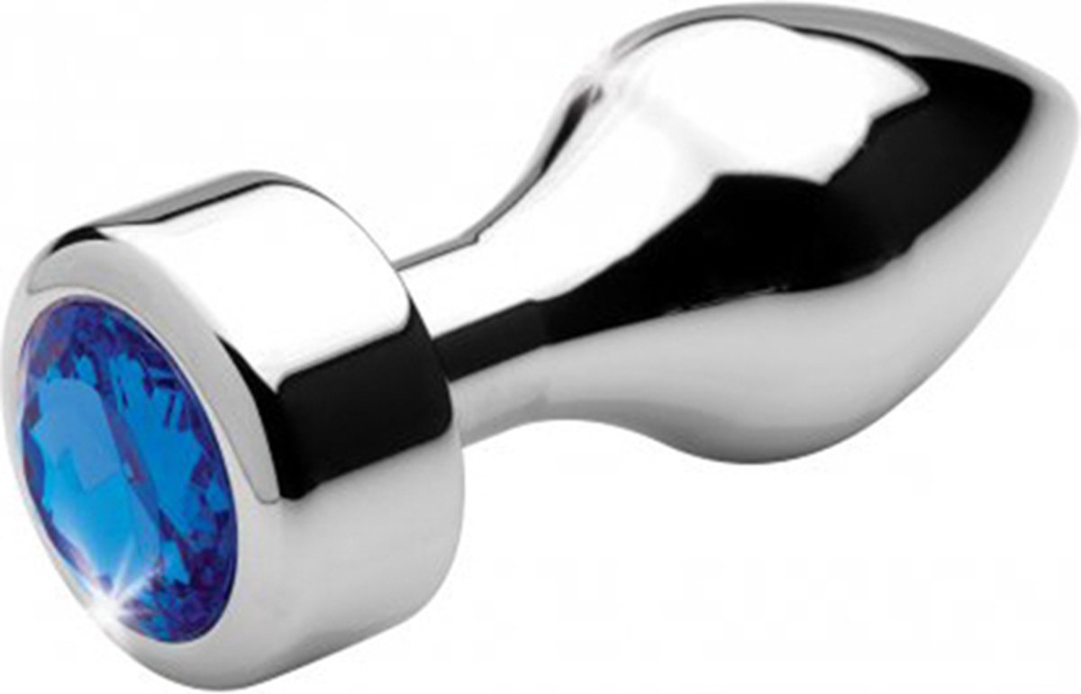 Goedkoopste Aluminum Buttplug Met Blauw Kristal - Medium