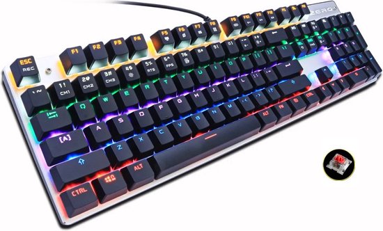 Elementkey AULA2 Mechanisch USB Bedrade Gaming Toetsenbord met 104 knoppen + RGB lichteffecten + Numerieke Toetsenbord - Anti-Ghosting (Rode schakelaar)