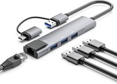 NÖRDIC USB-HUB8 - USB-C - USB-A 3.1 - Ethernet Giga netwerkadapter - 3xUSB3.1 hub - Aluminium