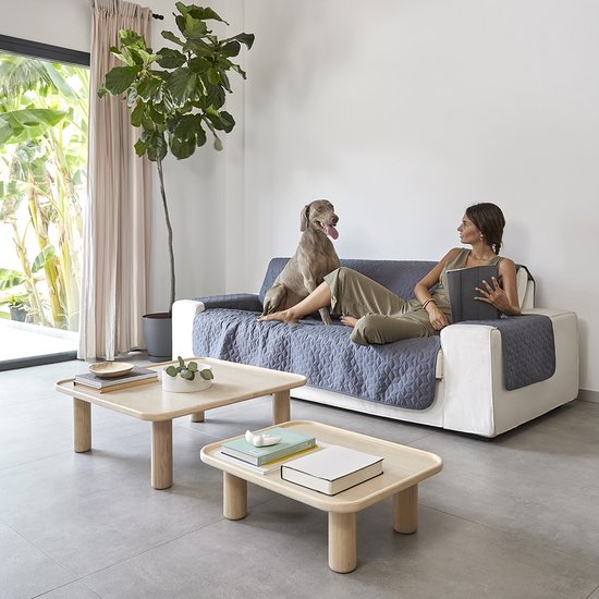 Banktopper Geo Grijs - 180cm breed - Waterafstotend en Vlekbestendig - Antislip Onderkant - Comfortabel en Duurzaam - Ideaal voor Huishoudens met Kinderen en Huisdieren