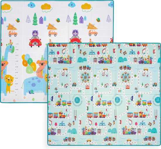Little Hippo® Speelmat 200x180cm - Foam Speelkleed 'Roads' - Dubbelzijdige XXL - Kinder/Baby Speelmat - Opvouwbaar - Anti-slip