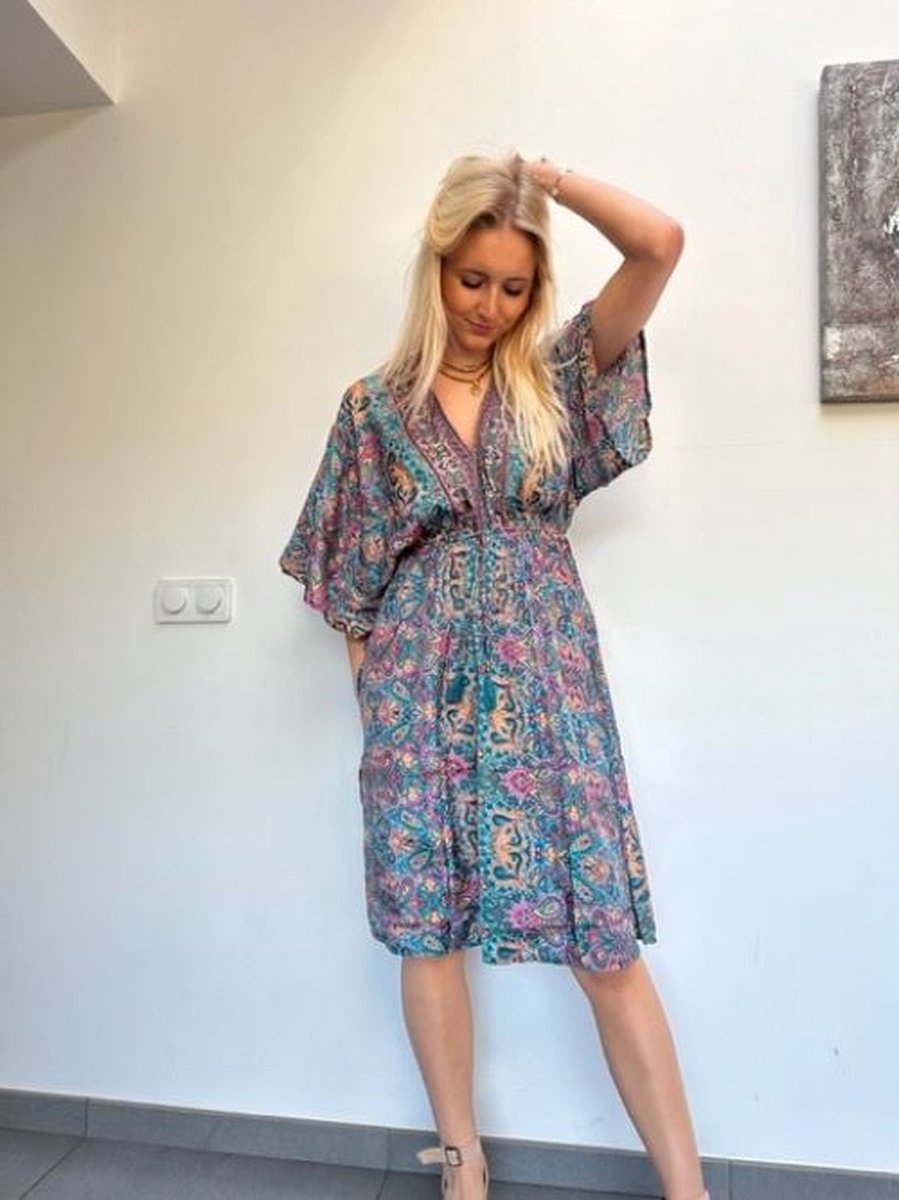 Donkerblauwe Ibiza Boho Jurk Met Spaghettibandjes