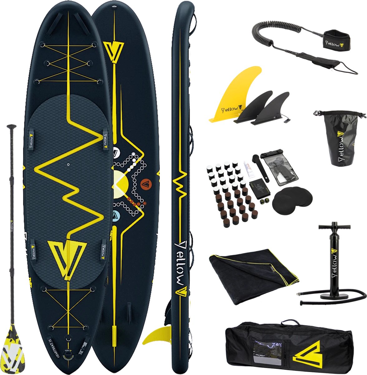 Stand Up Paddle board - SUP BOARD YellowV opblaasbaar (11 voet / 335 cm) Heartbeat "ANGEL" touring