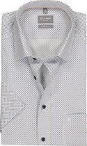 OLYMP comfort fit overhemd - korte mouw - popeline - wit met blauw en beige blokjes dessin - Strijkvrij - Boordmaat: 50