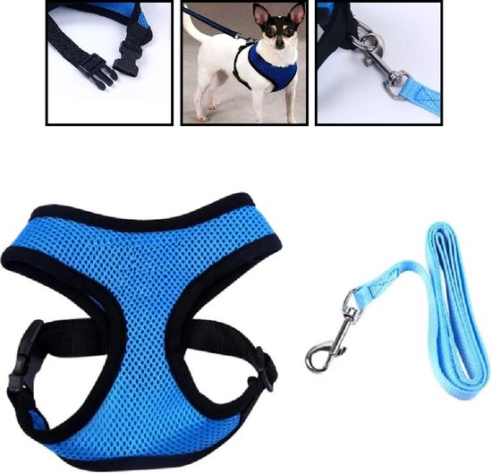 LOUZIR Blauw Hondentuig - Puppy 1 tot 2kg - Verstelbaar Hondenharnas - Y Tuig - Dog Harness - Maat S