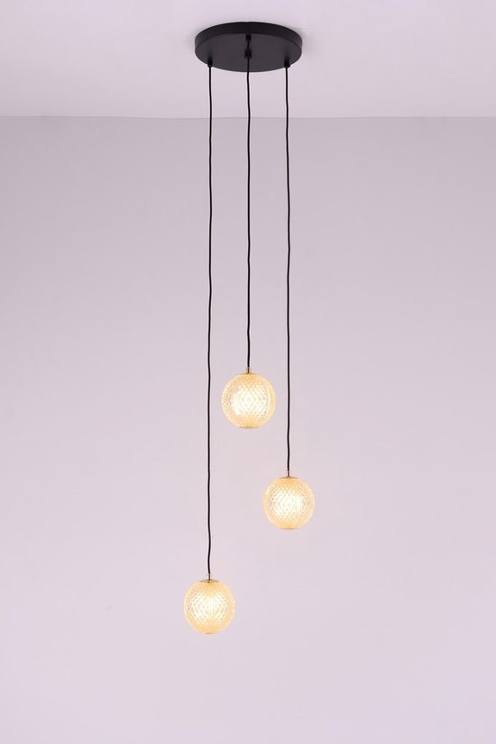 Hanglamp Mystic - rond 3lichts - zwart amber goud - G9 - acryl hangers