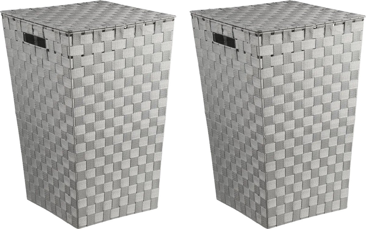 Goedkoopste 5Five Wasmanden gevlochten Rotan - 2x - grijs - 57 liter - 33 x 33 x 53 cm - met deksel