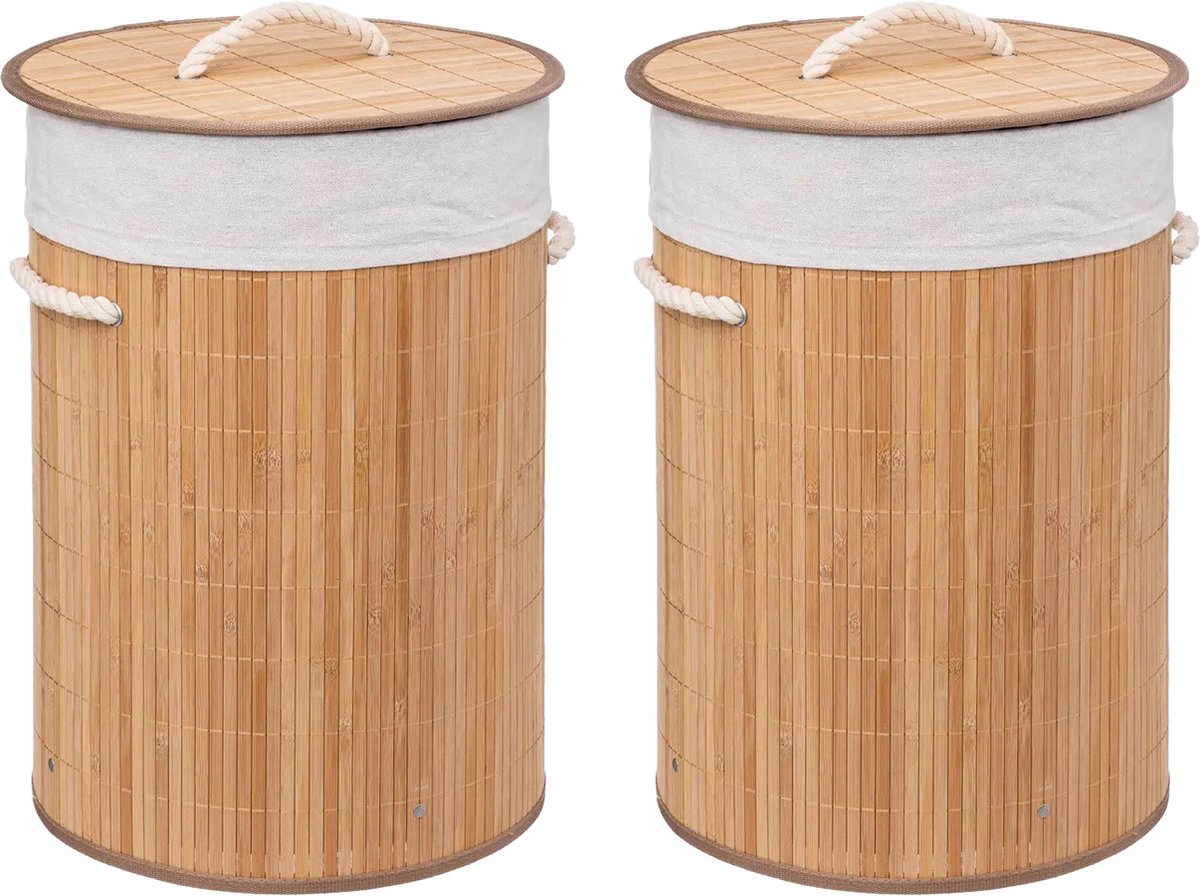Goedkoopste 5Five Wasmand van bamboe - 2x - 48 liter - 35 x 50 cm - met deksel