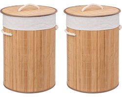 5Five Wasmand van bamboe - 2x - 48 liter - 35 x 50 cm - met deksel