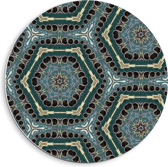 PVC Schuimplaat Muurcirkel - Geometrisch Patroon met Bruin en Groen - 40x40 cm Foto op Muurcirkel (met ophangsysteem)