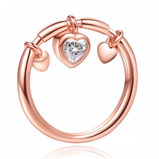 Rose kleurige Dames Ring met Hart Hanger van Zirkonia-19mm