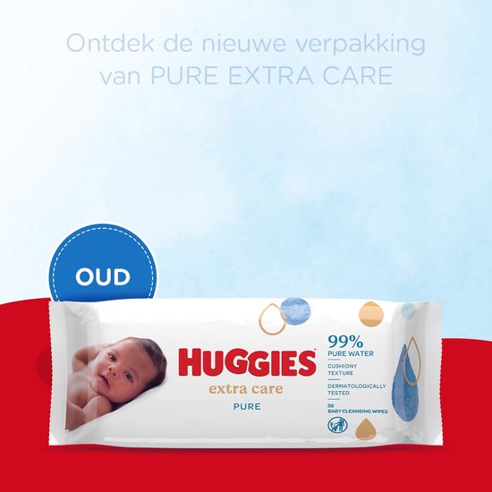 Lingettes bébé Huggies - Pure Extra Care - 99% d'eau pure - 56 lingettes x  8 paquets