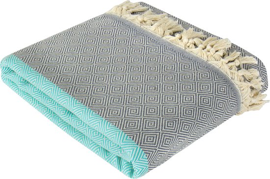 Trimita Geweven 100% Katoen Sprei - Grand foulard - Grijs/Groen Turkoois - 200 x 240 cm