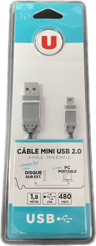 Magasins-u - Câble Mini USB 2.0 Amale > Mini B Male - 1,8 mètres | bol.com