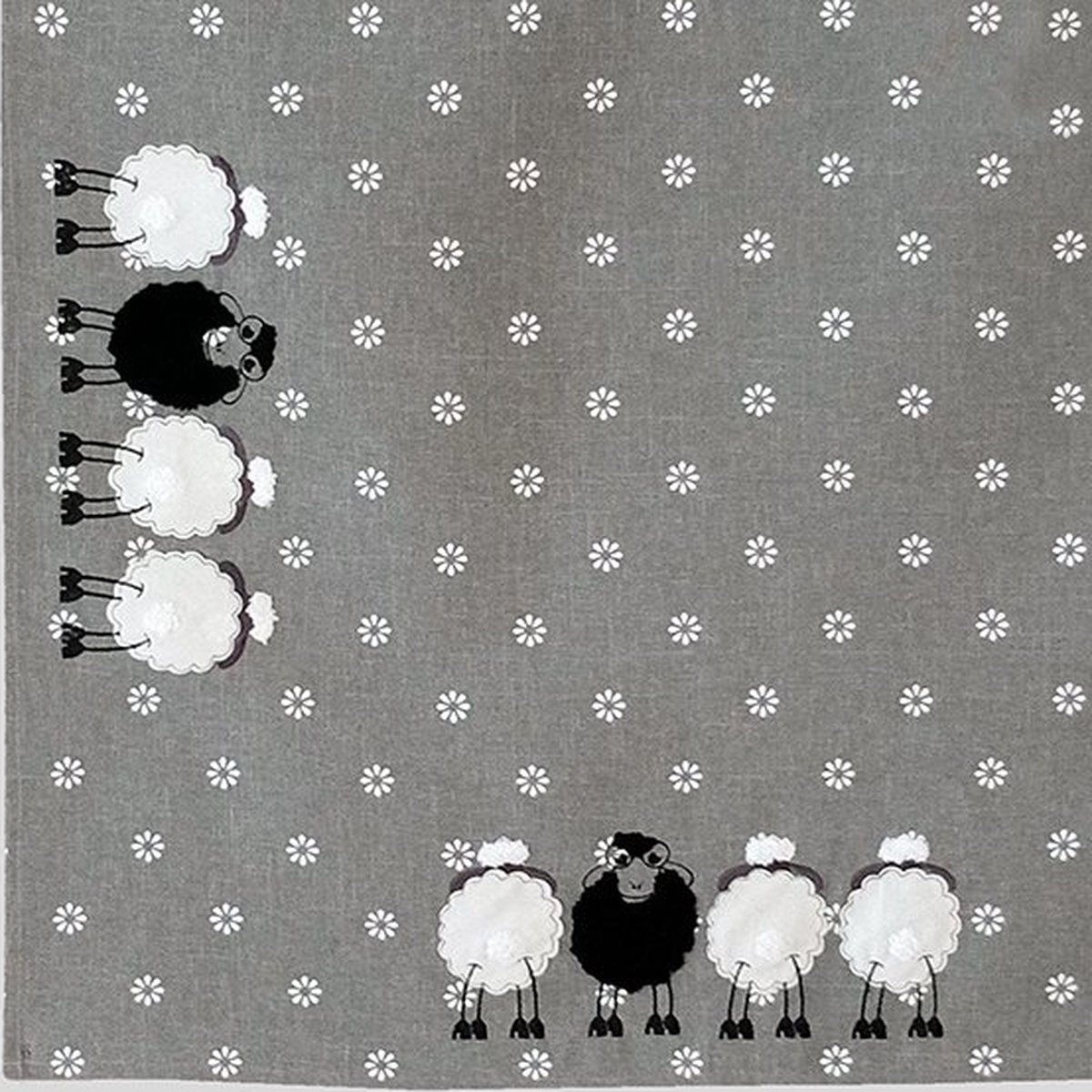 Tafelkleed - linnenlook - grijs met schapen - schaap - Vierkant 85 x 85 cm