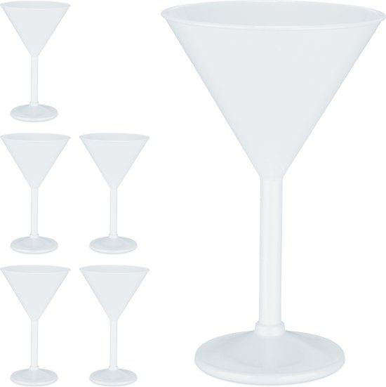 Relaxdays martiniglazen set van 6 - kunststof - plastic cocktail glazen - herbruikbaar