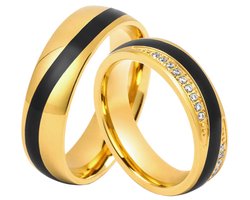Jonline Prachtige Ringen voor hem en haar|Vriendschapsringen|Trouwringen| Zwart Goud Kleur |Zirkonia