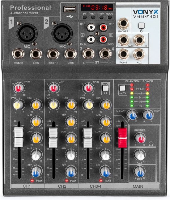 VMM-F401 Music Mixer 4Ch/MP3/Echo - Vonyx