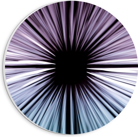 PVC Schuimplaat Muurcirkel - Abstracte Strepen in Paars en Blauw tegen Zwart Doek - 20x20 cm Foto op Muurcirkel (met ophangsysteem)