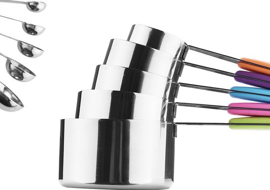 Ensemble de 10 tasses à mesurer en acier inoxydable - Tailles de tasses et cuillères - Empilables et emboîtables