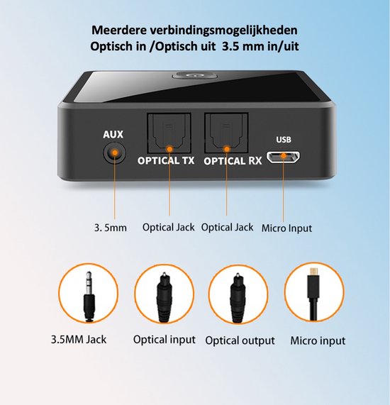 Bluetoolz® - BT 2753 CE - High Res Bluetooth 5.0 zender en ontvanger - Geen tot zeer geringe vertraging - Bluetooth Receiver - Bluetooth Transmitter - 3.5MM Aux - optical in - optical uit - Bluetooth Adapter - Bluetooth via Aux - inclusief kabels van Bluetoolz — afbeelding 4