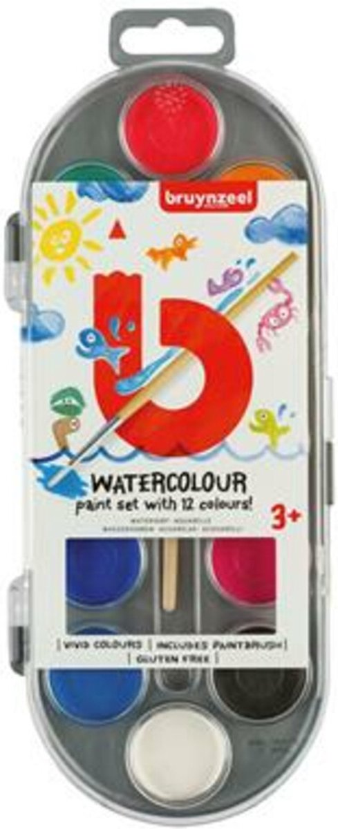 Bruynzeel Kids Waterverf Set van 12 Kleuren met Penseel — afbeelding 8