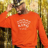 Oranje Koningsdag Trui King Of Shots - Maat L - Uniseks Pasvorm - Oranje Feestkleding