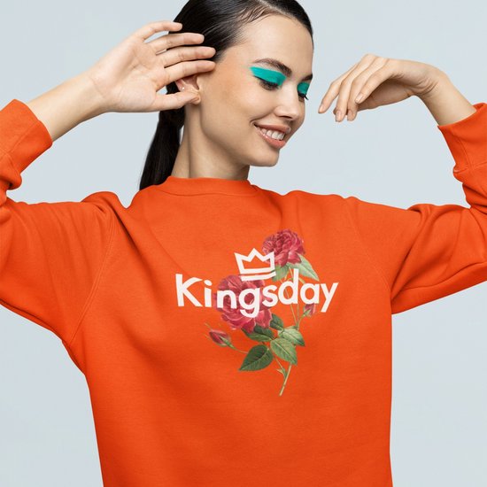 Oranje Koningsdag Trui Kingsday Rose - Maat L - Uniseks Pasvorm - Oranje Feestkleding