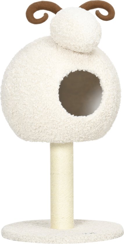 PawHut Krabpaal voor katten, 2 niveaus, hoogte 72 cm, sisalstang, met holte en platform, 1 bal om op te hangen, beige