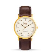 Montre MW Flat Style Goud avec bracelet en cuir marron