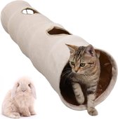 LeerKing Kat Huisdierentunnel Opvouwbare Tunnel voor Cat Konijn Klein Huisdier 2 Gaten 25 * 120 cm Crème Roze