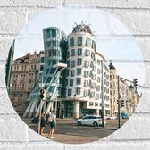 Muursticker Cirkel - Dansend Huis in Praag, Tsjechië - 40x40 cm Foto op Muursticker