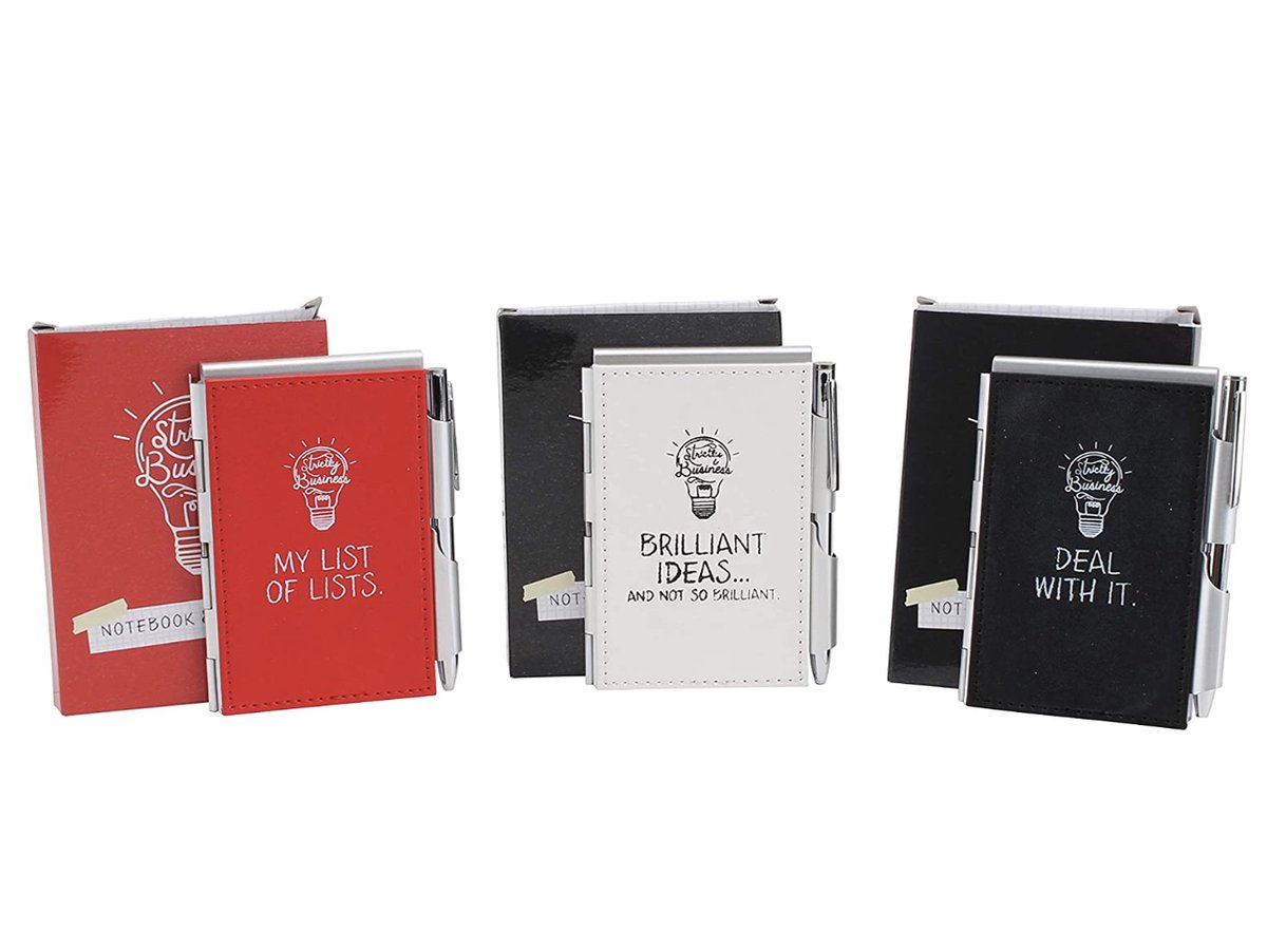 CGB Giftware 3 Assorted Slogan Design on Notebook & Silver Pen | Plain Paper | 1 Selected at Random | Stationary | Product Size 7.5cm x 11cm | Individual Gift Box