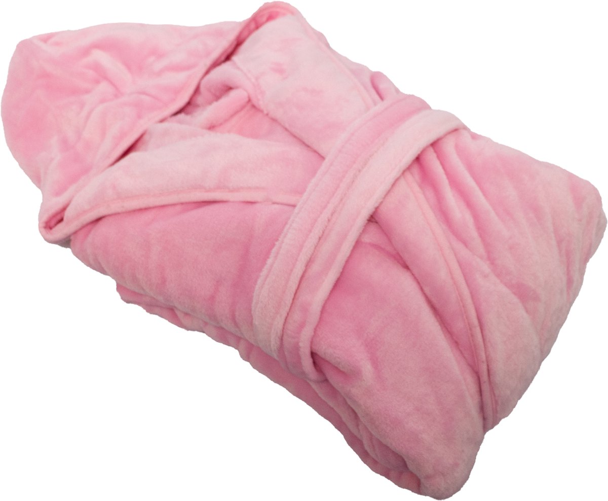 Unisex Badjas Fleece - Capuchon - Baby Roze