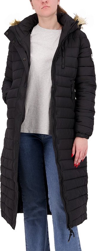 Superdry - Lange gewatteerde pufferjas met capuchon met imitatiebont - Dames - Gewatteerde jassen