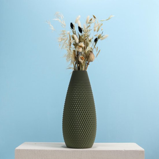 Slimprint Flux Vase, Vert, Vase pour Fleurs séchées, 47 cm de Haut, Plastique, Hémisphère