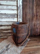 Authentique pot à eau népalais en bois avec corde solide 26 cm