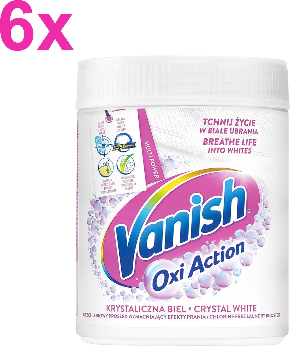 Goedkoopste Vanish - Oxi Action - Crystal White - Poeder - Vlekkenverwijderaar voor witte was - 6x 470gr