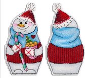 Borduurpakket Sneeuwpop met snoepjes (plastic stramien) - MP Studia - telpatroon om zelf te borduren