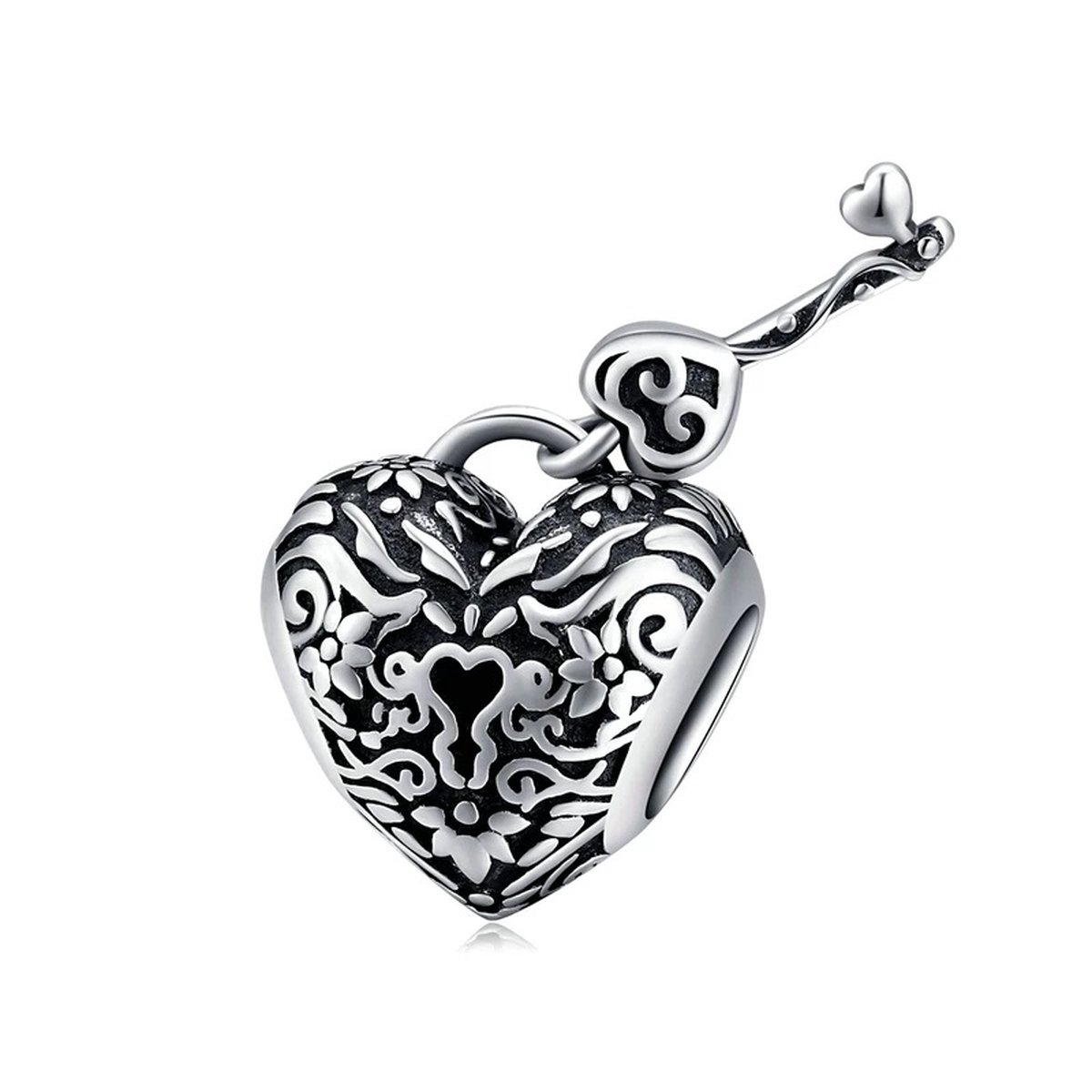 Zilveren Bedel Heart Lock | Love Hart || Sterling zilver 925 | Bedelarmband | Sieraden | Moederdag Cadeau | Past op de 3 Millimeter - Standaard Armband | Romystones