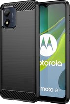 Geborsteld TPU Hoesje Geschikt voor Motorola Moto E13 | Beschermhoes | Back Cover | Flexibel TPU | Stijlvol Carbon | Dun | Zwart