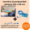 Interline zwembad Bali 2,10 x 2,10m vierkant - Houten constructie - Op- en inbouw - Inclusief filterset - Inclusief ondertapijt - Gratis onderhoudsset